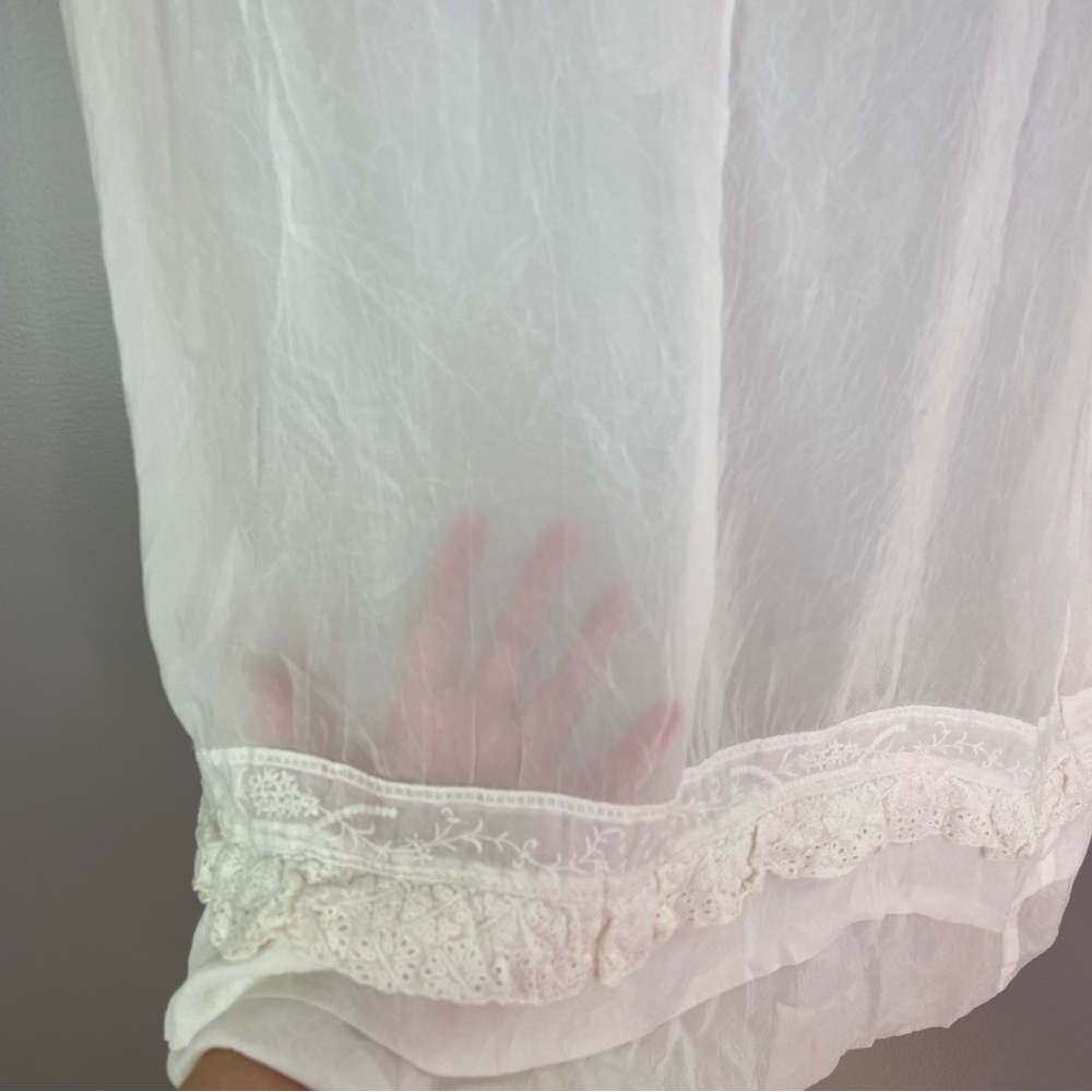 Johnny Was White Blouse Semi-Sheer Crochet Lace Short Sleeves Buttons Size Large - Picture 11 of 14